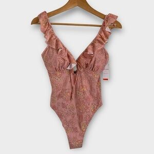 Joe Fresh x Roxy Earle Floral Ruffle One Piece Swimsuit Pink Sz S